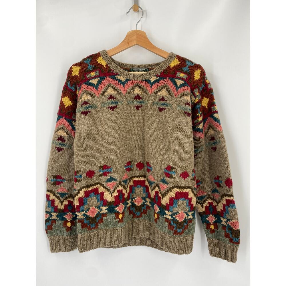RARE Ralph Lauren Country 80s Vintage Horse Southwestern Pattern Wool Sweater - Picture 2 of 11